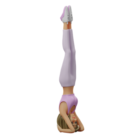 Fitness Girl Doing Headstand  3D Illustration