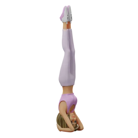 Fitness Girl Doing Headstand  3D Illustration