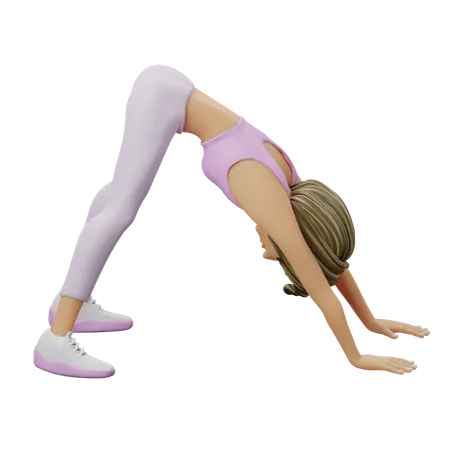 Fitness Girl Downward Facing Dog  3D Illustration