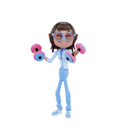 Fitness Girl With Dumbbells  3D Icon