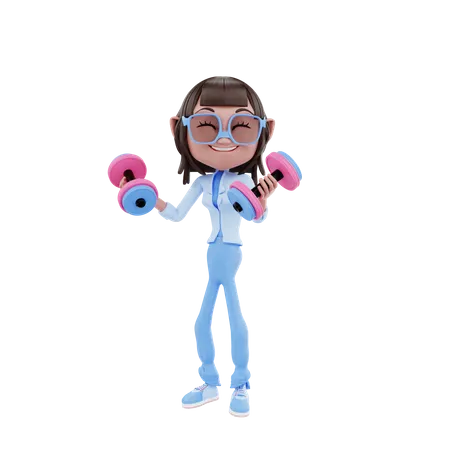 Fitness Girl With Dumbbells  3D Illustration
