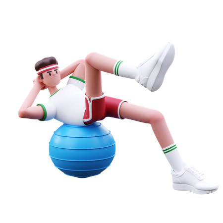 Homem fitness fazendo exercícios com bola de ioga  3D Illustration