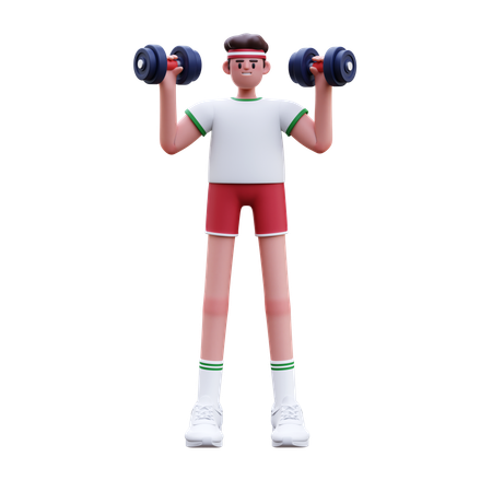 Homem fitness fazendo levantamento de halteres  3D Illustration