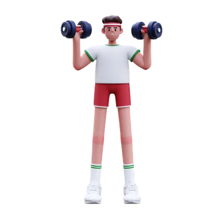 Homem fitness fazendo levantamento de halteres  3D Illustration