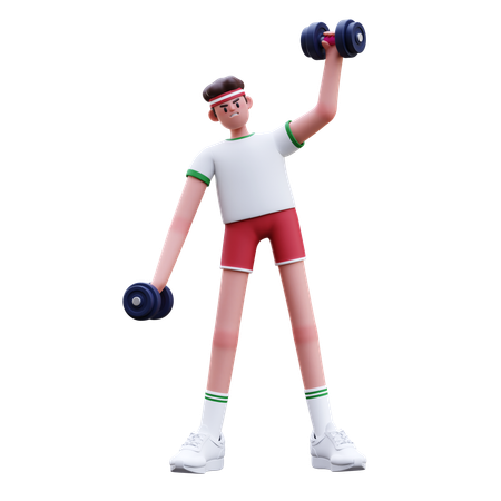 Homem fitness fazendo levantamento de halteres  3D Illustration