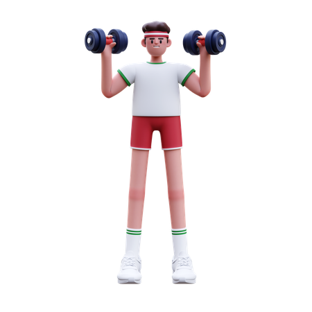 Homme de remise en forme faisant des haltères de levage  3D Illustration