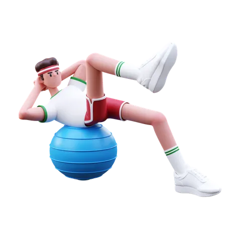 Fitness Man Doing Exercise With Yoga Ball  3D Illustration