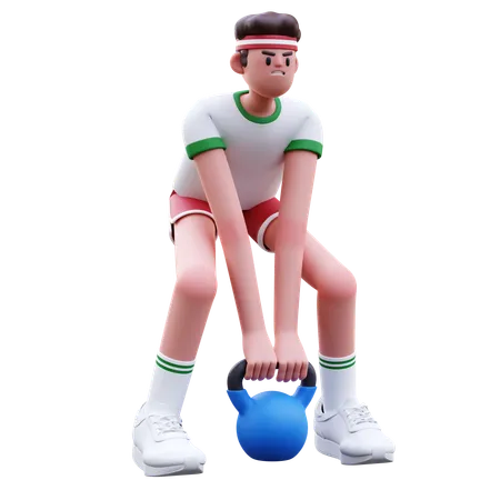 Fitness Man Doing Kettlebell Exercise  3D Illustration