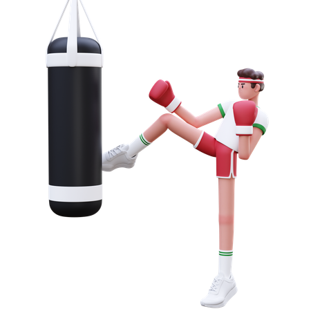 Fitness Man Doing Kick Boxing  3D Illustration