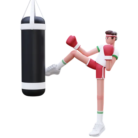 Fitness Man Doing Kick Boxing  3D Illustration