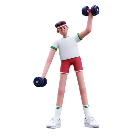 Fitness Man Doing Lifting Dumbbell  3D Illustration