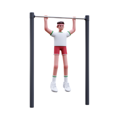 Fitness Man Doing Pull Up Exercise  3D Illustration