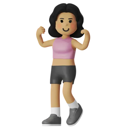 フィットネス筋肉ポーズガール  3D Illustration