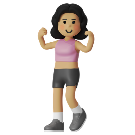 Fitness Muscle Pose Girl  3D Illustration