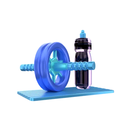 Fitnessrolle mit Trinkflasche  3D Illustration