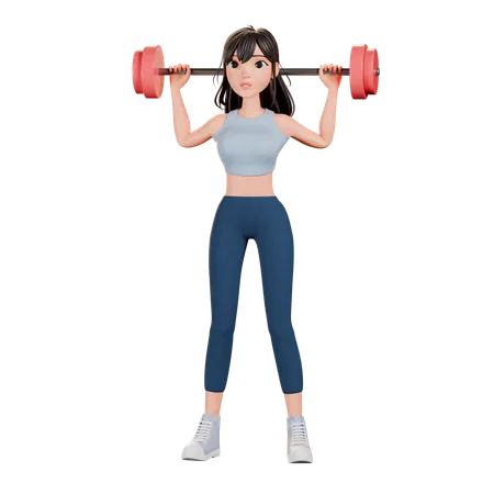 Fitnessstudio-Frau, die Hantel über den Kopf hebt  3D Illustration