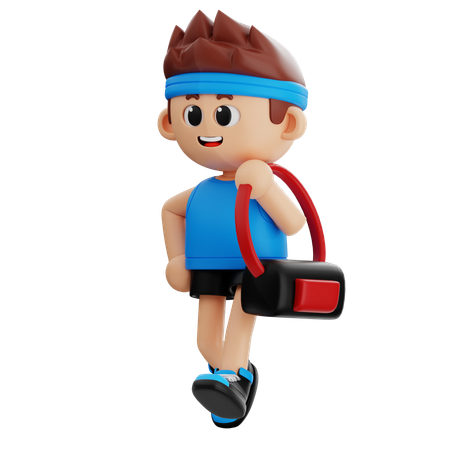 Gym Boy läuft mit Tasche  3D Illustration