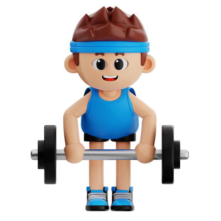 Junge im Fitnessstudio beim Gewichtheben  3D Illustration