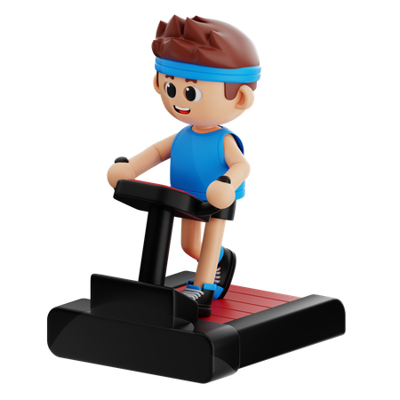 Junge im Fitnessstudio trainiert auf dem Laufband  3D Illustration