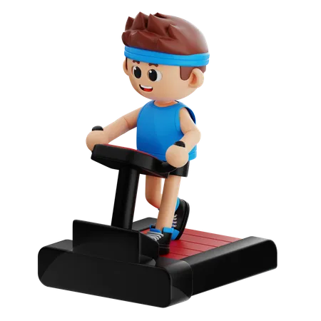 Junge im Fitnessstudio trainiert auf dem Laufband  3D Illustration