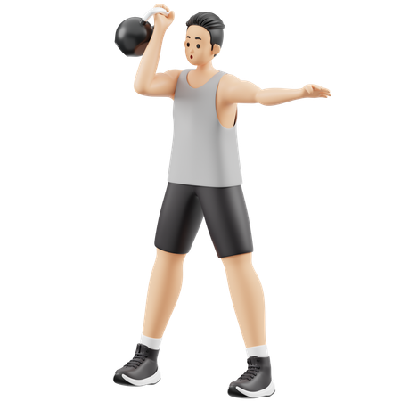 Fitnessstudio-Mann macht Aufwärmübungen mit Kettlebells  3D Illustration