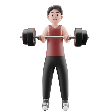 Mann im Fitnessstudio macht Gewichtheben-Übung  3D Illustration