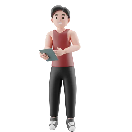 Fitnessstudio-Mann macht Fitnessplan  3D Illustration
