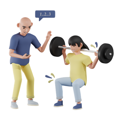 Fitnesstrainer gibt einem Jungen Anweisungen  3D Illustration