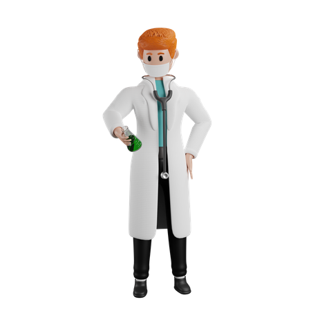 Docteur tenant un flacon  3D Illustration