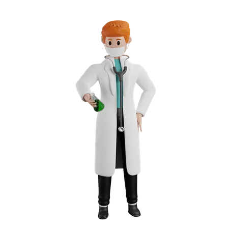 Docteur tenant un flacon  3D Illustration