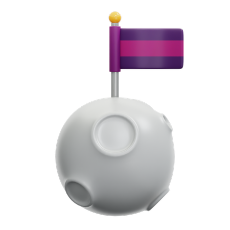 Flag On Moon  3D Icon