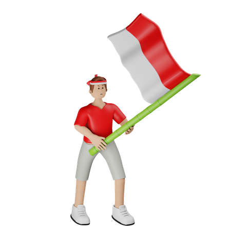 Flag with Gaff Indonesia Flag  3D Illustration