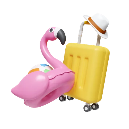 Bague et bagages flamants roses  3D Icon