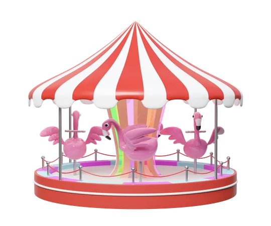 Carousel For Children With Flamingo Isolated 3 D Render Illustration 3D Illustration