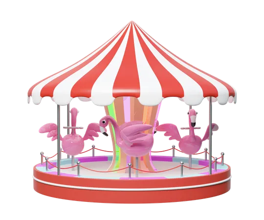 Flamingo Carousel  3D Illustration