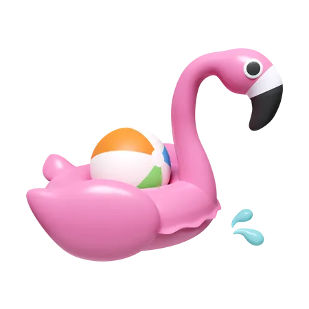 3 D Pink Flamingo Float And Ball Summer Vacation And Holidays Concept Icon Isolated On White Background 3 D Rendering Illustration Clipping Path 3D Icon