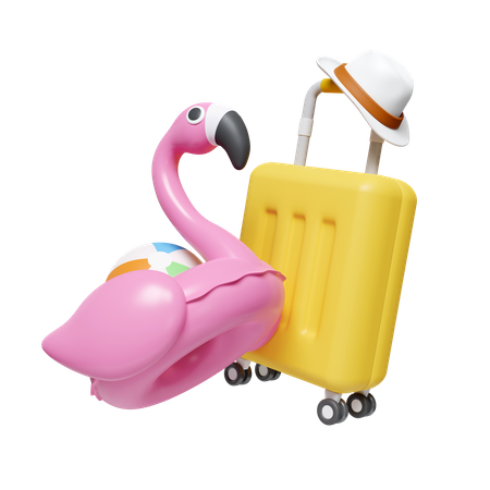 Flamingo Ring And Luggage  3D Icon