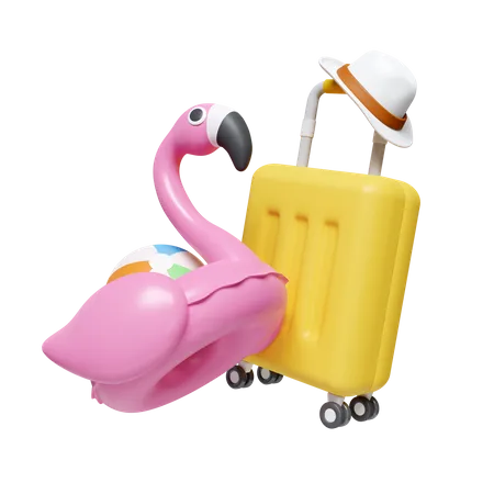 Flamingo Ring And Luggage  3D Icon