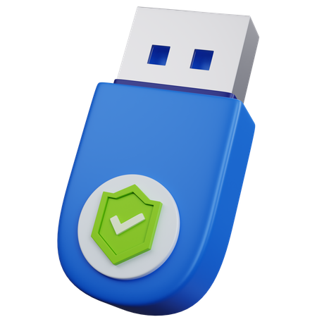 Flash Disk With Green Shield 3D Icon