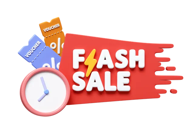 3 D Flash Sale Icon Time To Discount Flash Sale Countdown Special Offer Flash Sale Campaign Or Promotion Icon Isolated On White Background 3 D Rendering Illustration Clipping Path 3D Icon