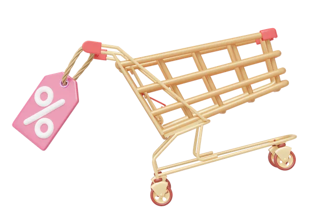 Fast Shopping Cart Special Offer Icon 3 D Orange Shop Trolley Riding With Percent Discount Tag Isolated On Blue Copy Space Digital Market Online Super Sale Concept Business Cartoon Style 3 D Render 3D Icon