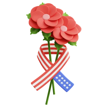Fleur avec ruban de drapeau américain  3D Icon