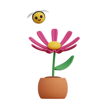 Fleur et abeille  3D Illustration