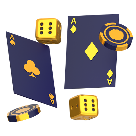 Fliegende Pokerkarten und Chips  3D Icon