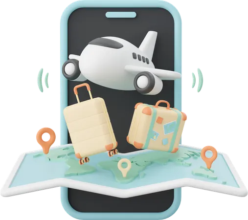 3 D Illustration Of Flight Ticket And Hotel Booking 3D Icon