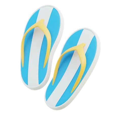 3 D Blue And White Striped Flip Flops With Yellow Straps 3D Icon