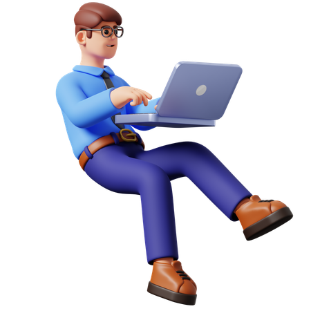 Float Businessman Working  3D Illustration