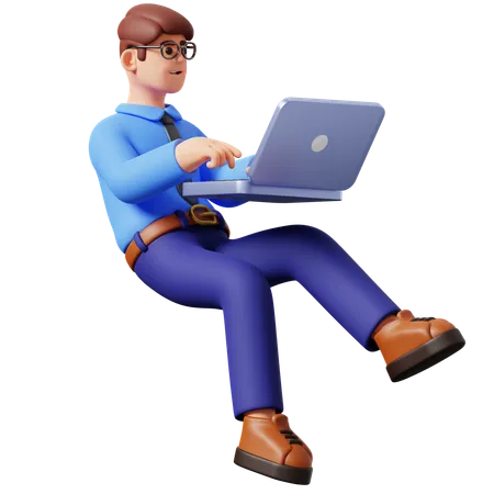 Float Businessman Working  3D Illustration