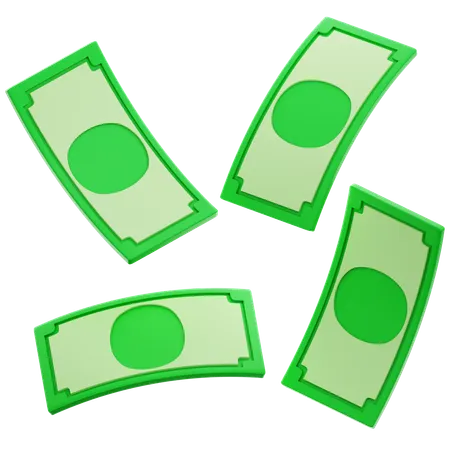 Set Of Twisted Green Paper Currency Falling Green Paper Bills 3 D Cartoon Realistic Money Business And Finance Concept 3D Icon