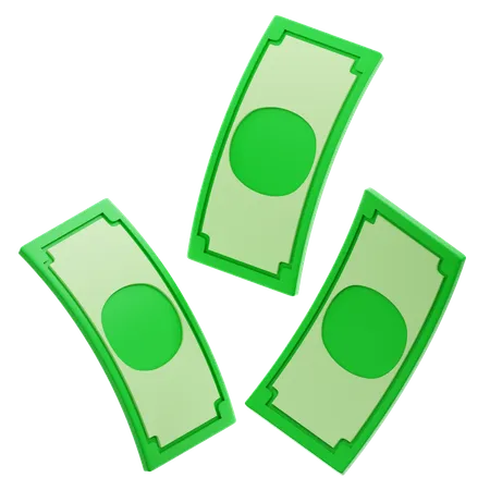 Set Of Twisted Green Paper Currency Falling Green Paper Bills 3 D Cartoon Realistic Money Business And Finance Concept 3D Icon